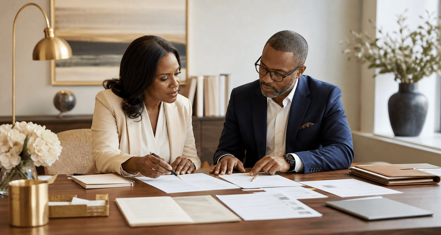 Strategist and client reviewing polished career documents together